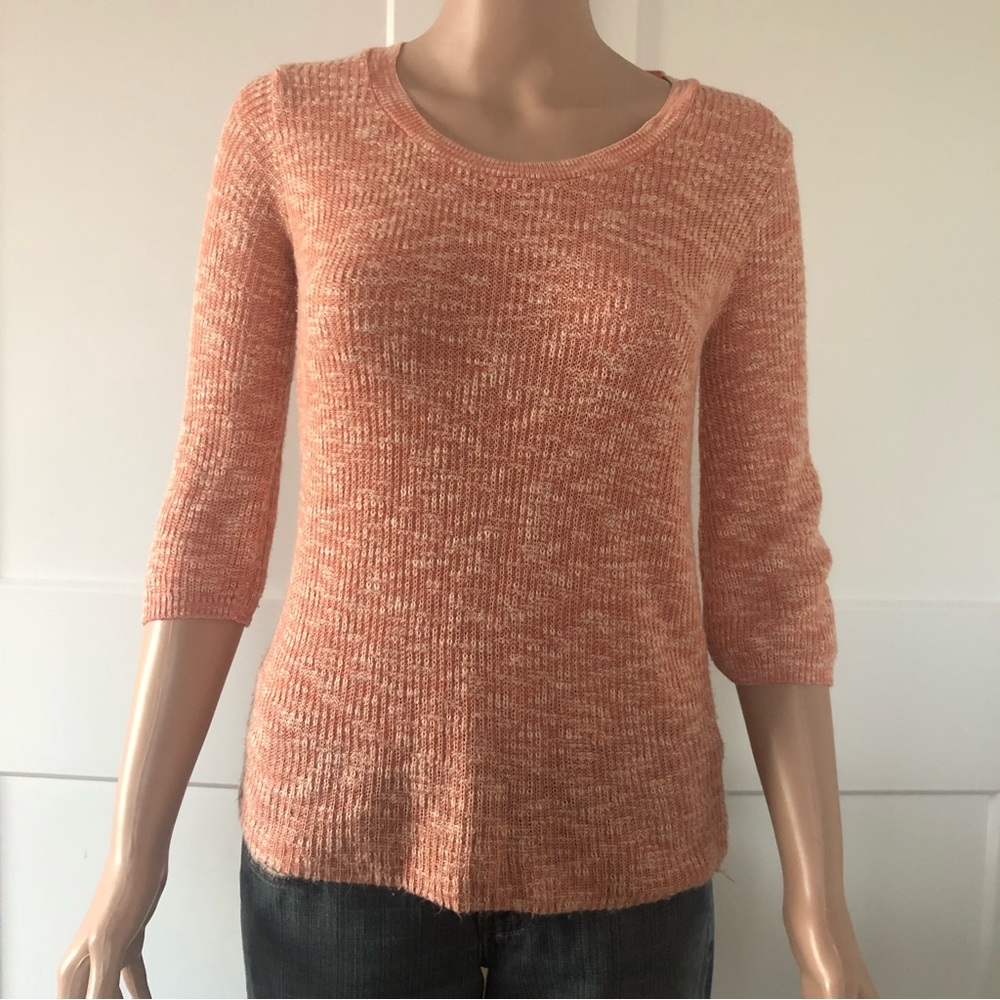 Mossimo Knit Peach White Lace 3/4 Sleeve Sweater Small